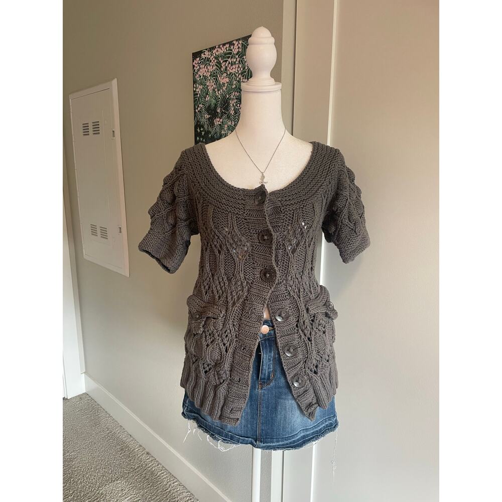grey twinkle short sleeve sweater button up